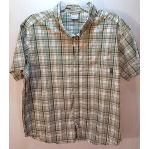Men's Columbia Button Up Short Sleeve Shirt, XXL, Green Plaid, Regular Fit
